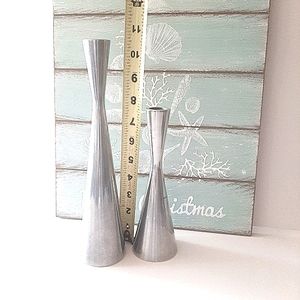 Cast Aluminum Silver Candlestick Holders Set